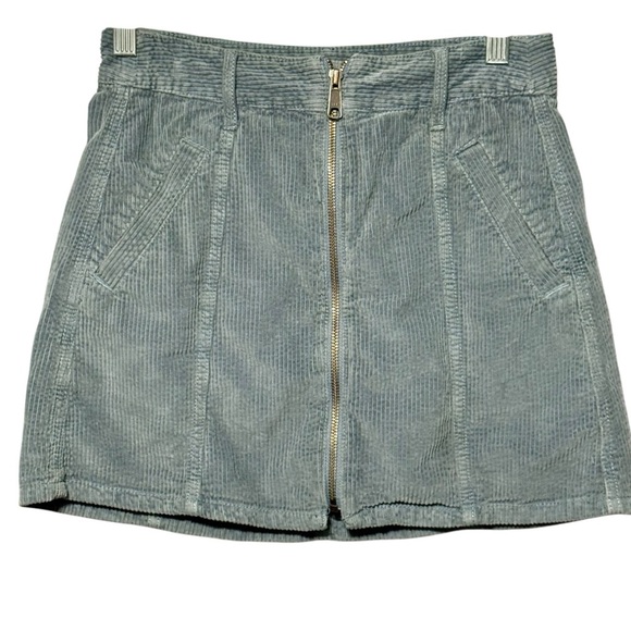 American Eagle High Rise A Line Zip Front Y2K Corduroy Blue Gray Mini Skirt - Picture 2 of 11